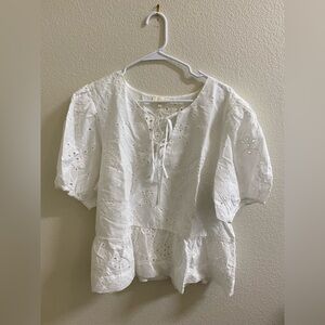 Parker White‎ Eyelet Blouse with Lace-Up Detail